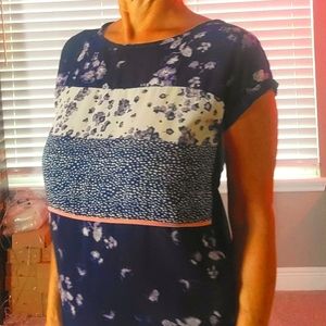 Small Floral Casual Blouse T-Shirt Navy Floral